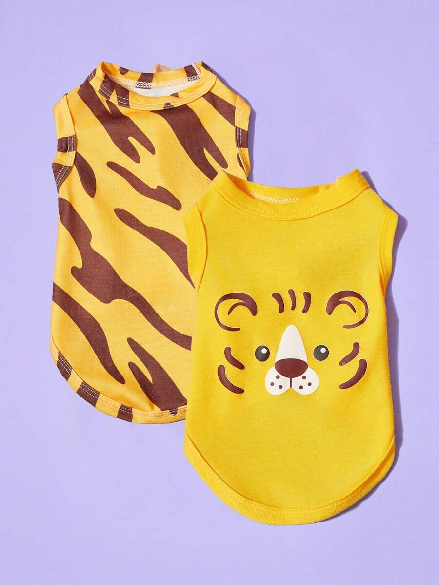 PETSIN 2pcs Pet Cat Dog Universal Tiger Leopard Print Cute Fashion Casual Breathable Dog Vest