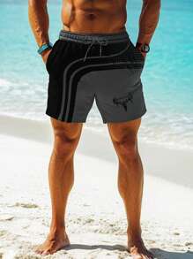 Manfinity RSRT Pantalones cortos de verano informales para hombre con cintura con cordón y bolsillos, de color contrastante