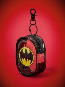 BATMAN X SHEIN Portable Bat Pattern Mini Transparent Zipper Pouch, Multifunctional Travel Organizer For Cables, Cosmetics, Keys & Accessories, Compact Keychain Storage Bag For Women, Girls, Office, School & Outdoor Essentials - Black - View 3