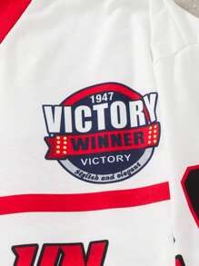 Teen Boy Casual Numercial Pattern Color Block V-Neck Jersey T-Shirt - Multicolor - View 7