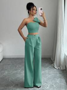 Elenzga Women Two Pieces Outfits For Daily Wear - Green - View 6