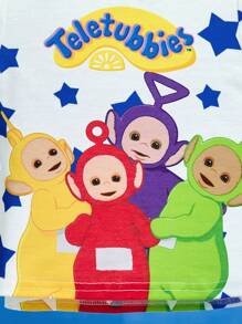 Teletubbies X SHEIN 2 件装男婴卡通星星印花撞色短袖 T 恤和短裤夏季服装 - 藍色 - 查看 6