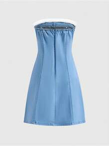 Tween Girls Y2K Stone Washed Snug Fit Skater Dress With Bow Detail, Cute Denim Overall Dress For Spring/Summer Vacation - Light Wash - View 6