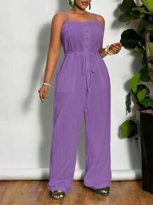 Slaydiva 2024 New All-Match White Casual Minimalist Sexy/Minimalist Style Plus Size Western Wear Women Sleeveless Textured Knit Bodycon Maxi Dress, Suitable For Spring/Summer Purple Jumpsuit Sleeveless Jumpsuit Summer Jumpsuit Casual Jumpsuit Vacation Jumpsuit