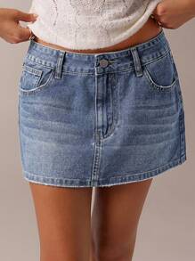 SHEIN Forever 21 New Arrival Spring Women's Denim A-Line Skirt With Heart Collar, Reversible Sweetheart Neck, Contrast Color Embroidery Decoration