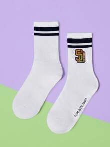 SCOOBY-DOO X SHEIN 1 双字母图案撞色条纹中筒袜，时尚 - 彩色 - 查看 3