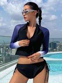 DAZY Ladies' Casual Splice Swimming Top, Suitable For Spring & Summer Beach Swimwear - Black - View 4