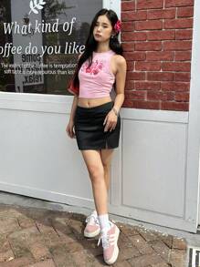 SHEIN Mini-jupe fendue, taille moyenne, style minimaliste confortable, pour adolescentes