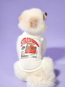 PETSIN 1pc Pet Cat Dog Universal White Strawberry Vintage Casual Breathable Printed Dog Vest