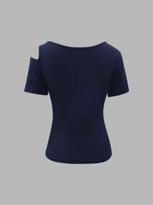Camiseta de mujer de unicolor de verano con cuello asimétrico de moda