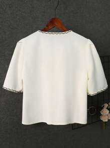 Chiquease Blusa de manga corta con moño y ribete de encaje en estilo francés elegante de Rafferiza, adecuada para primavera/verano/otoño/invierno, ropa de mujer para conciertos, elegante, vestidos de noche, apropiada para uso diario, commute, temporada de bodas/festivales de música