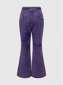 ROMWE Fairycore Pantalón acampanado asimétrico en la cintura de color rosa y púrpura con estilo retro Y2K para mujeres