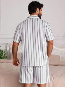 DAZY Summer Striped Multi-Color Shirt Combined Men's Home Wear Set Pajama - Multicolor - View 2