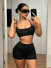 SHEIN ICON 女士日常两件套服装 - 黑色 - 查看 4