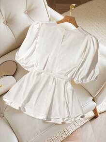 SHEIN Clasi Plus Size Women's Elegant Solid Color Lantern Sleeve Blouse, Summer