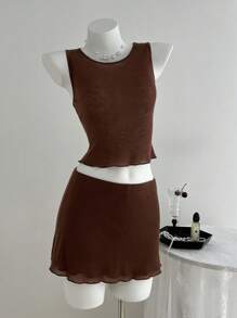 Chiquease Women Two Pieces Outfits For Daily Wear - Coffee Brown - View 3