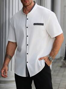Manfinity Homme Plus Size Men's Solid Color Short Sleeve Shirt, Fashion For Summer - White - View 5
