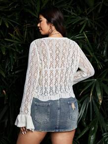 Sunnyshic Plus Size Women's Sweater Hollowed-Out Lace-Up Cardigan Casual Spring Summer Going Out Tops Beach Outfits For Woman Summer Outfits For Women
