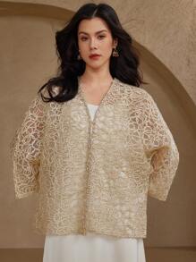 DAZY Women's Summer Elegant Lace Hollow V-Neck Blouse - Gold - View 5