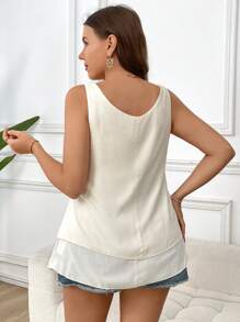 Flirla Plus Size Women Casual Solid Color Tank Top - Beige - View 2