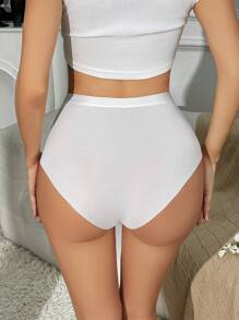 Calzoncillos lisos de cintura alta sin costuras con aplicaciones de encaje - Blanco - Ver 2