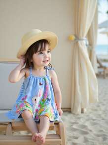 SHEIN Playful Pals Baby Girl Clothing Baby Girl Dress Full Floral Pattern Suspender Bow Summer Elegant And Fresh Dress - Multicolor - View 3