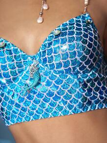 ROMWE Fairycore Collar con colgante de perla con estilo de sirena y sujetador con aros de lencería