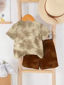 SHEIN 2pcs/Set Baby Boy Casual Cartoon Print Round Neck Short Sleeve T-Shirt And Shorts, Suitable For Summer