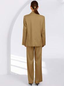 Aveloria Modichic Set de costum din 2 piese, în amestec de in, pentru navetiști șic, primăvară/vară, cu blazer și pantaloni largi, schemă de culori galben-verde, versatil