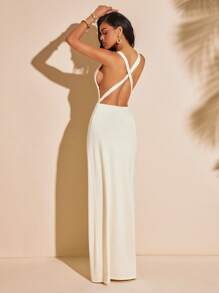 Hauture COWL NECK OPEN SIDE MAXI DRESS WITH TRIM DETAIL - Apricot - View 4