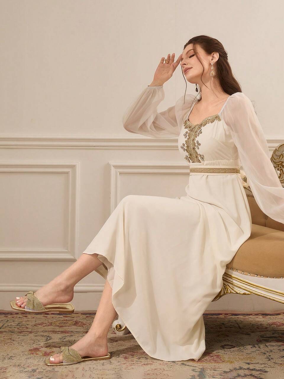 CUCCOO TILAWA Elegant Golden Buckle Slip-On Sandals, Suitable For Party And Street Wear