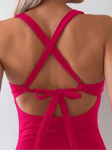 Swim Basics 1pc Women's Summer Beach Vacation Ruched Back Criss-Cross One-Piece Swimsuit