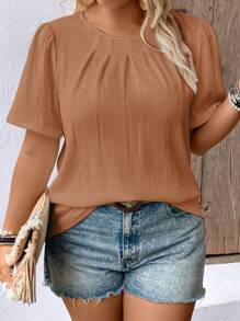 Plus Size Casual Solid Color Fashion Shirt, Suitable For Summer - Brown - View 1