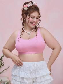 ROMWE Kawaii 大码女式柔和可爱针织罗纹无钢圈文胸 - 粉色 - 查看 1