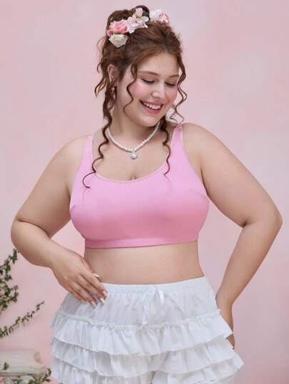 Sujetador deportivo sin aros de punto acanalado, estilo kawaii y lindo, tallas grandes para mujeres