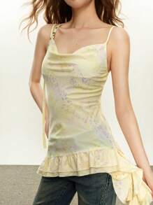 Rina Fox Women's Asymmetrical Hem Ruffled Hem Layered Camisole Tank Top, Sleeveless For Summer - Multicolor - View 3