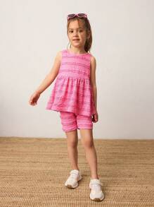 Maija Kids Maija Kids Set de 2 piezas que incluye top tipo camisola informal con detalle de encaje y shorts para niña joven - Rosa - Ver 5