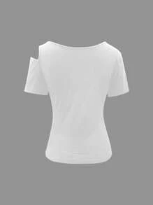 Women's Plain Short Sleeve T-Shirt, Fashionable For Summer