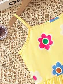 SHEIN Set di 2 pezzi con top a canottiera e pantaloni a zampa di elefante con stampa floreale, outfit casual e carino per ragazza, ideale per la Festa del Bambino e le vacanze estive