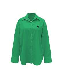 Blusa de manga larga versátil y sencilla para mujer, adecuada para ir al trabajo - Verde militar - Ver 4