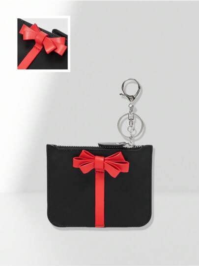 Kawaii سلسلة مفاتيح فرنسية أنيقة عتيقة ثلاثية الأبعاد، محفظة بطاقات، محفظة عملات معدنية، تميمة حقيبة Y2K حلوة، حامل بطاقة هوية وبطاقة حافلة، مناسبة للسفر والعطلات والاجتماعات والتسوق، باللون الأسود