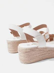 Styleloop Vacation Casual Canvas Wedge Lace Up Sandals - White - View 4