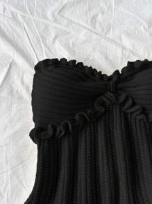 Soleia Casual Ruffled Hem Sleeveless Knit Crop Top, Summer Vacation - Black - View 5