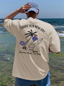 DAZY Men's Apricot Beach & Surfing Graphic Print T-Shirt, Summer