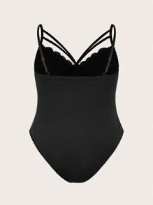 SHEIN SXY Body decorativo de encaje y parches sexy y elegante para mujer talla grande, adecuado para usar a diario, en el trabajo, para ir y venir, elegante, casual, de compras, para salir, fácil de combinar, estilizador, resalta la figura, favorecedora, para primavera/verano