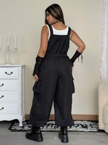 Whyspr Grunge Punk Plus Size Punk/Dark Tactical Jumpsuit - Black - View 2