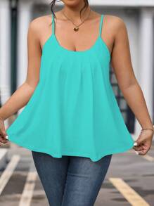 SHEIN LUNE Plus Size Casual Simple Solid Color Round Neck Loose Sleeveless Tank Top For Summer - Blue - View 1