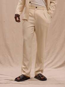 Musero Woven Straight Leg Trousers Spring, Summer, Streetstyle - Beige - View 2