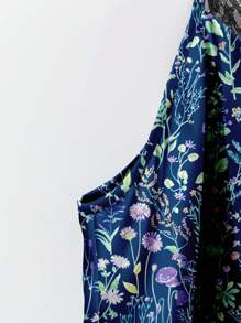 SHEIN VCAY Áo ba lỗ và áo ba lỗ in hoa cỡ lớn - Màu xanh lam - Xem 4