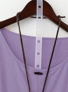 EMERY ROSE Women's Asymmetrical Hem Long Sleeve Cotton Linen Shirt, Spring/Summer - Purple - View 5
